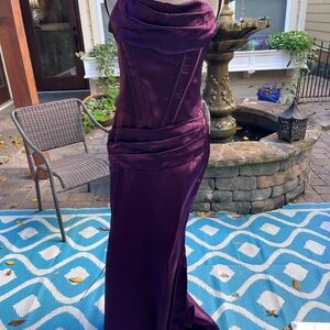 Strapless Satin Gown in Deep Purple